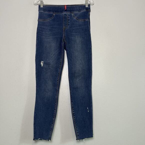 Spanx Denim - Spanx Womens Pull On Jeggings Jeans Blue Skinny Tummy Control Stretch Sz S Ankle